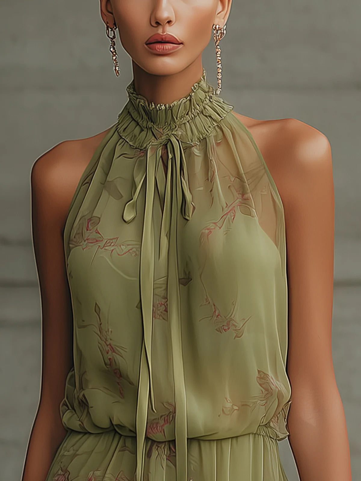 Sylvie | Green Floral Chiffon Mini Dress, High Waist
