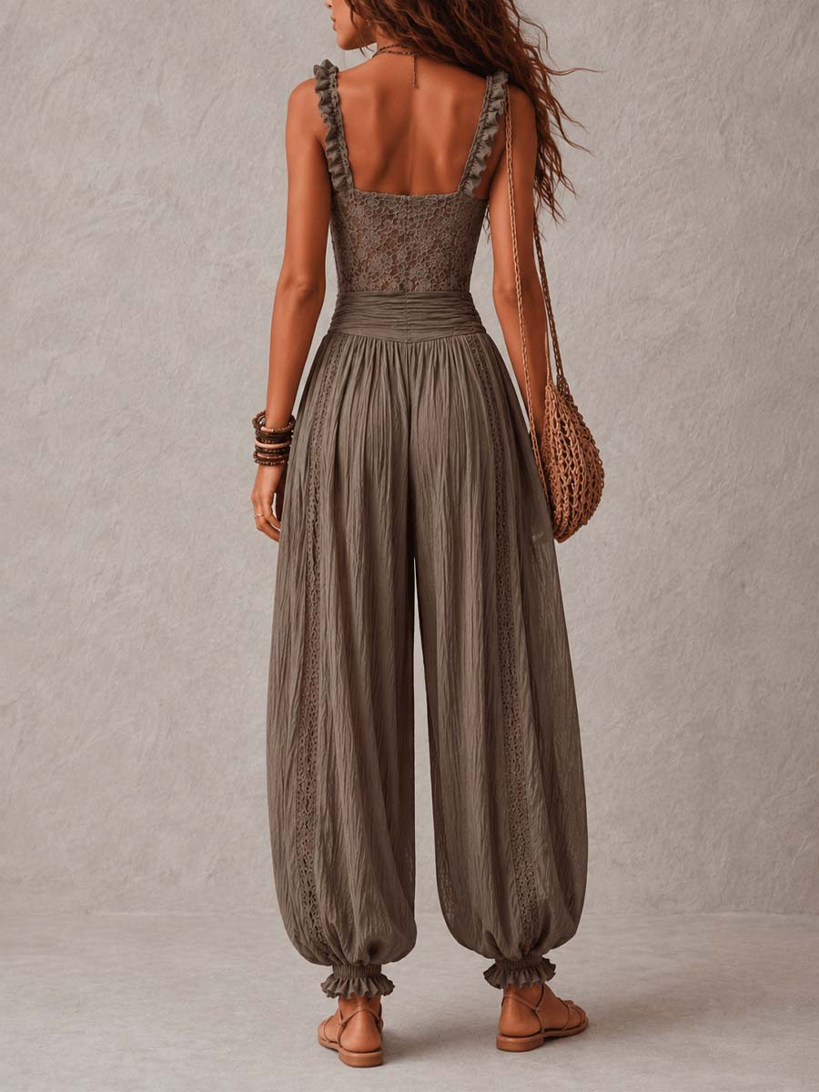 Marisol | Lace Bandeau Set & Crinkled Cotton Harem Pants
