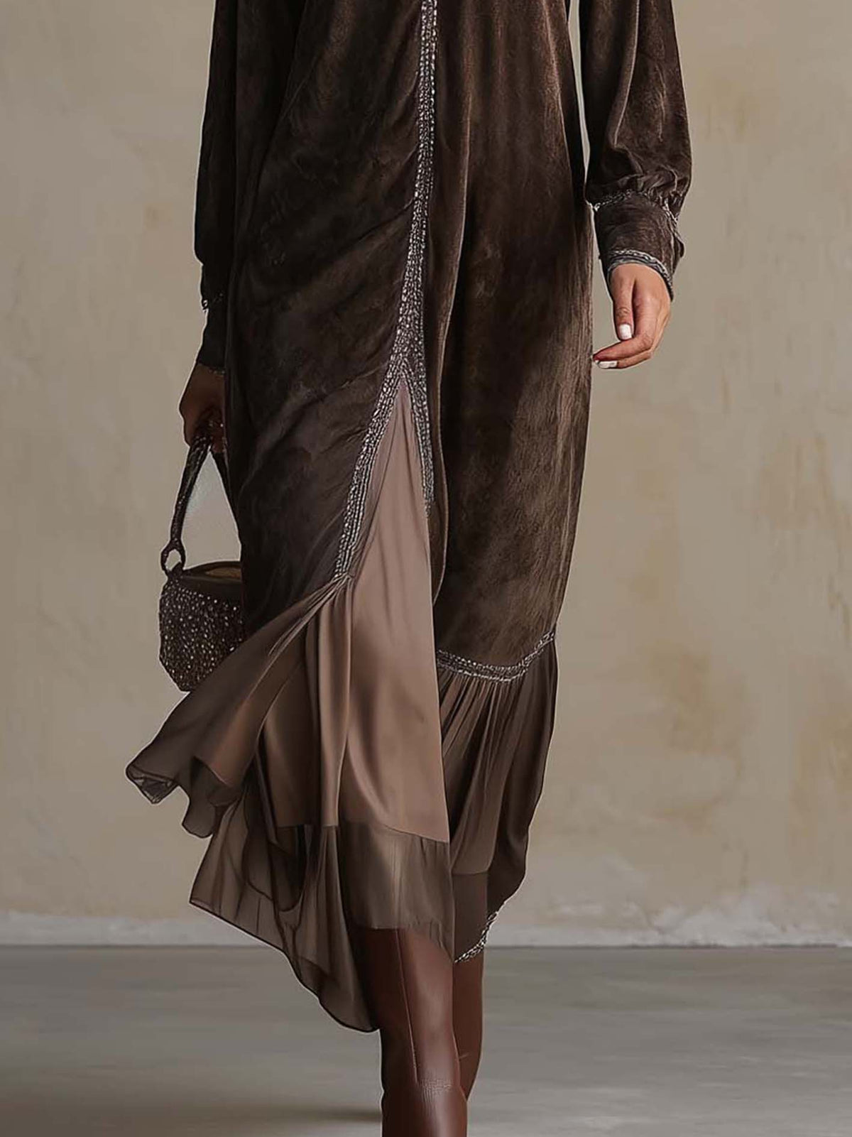 TERESA | Brown Suede-Look Midi Dress