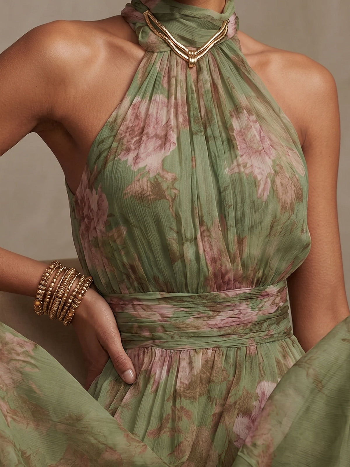 Adele | Floral Halter Maxi Dress – Wells & Rose