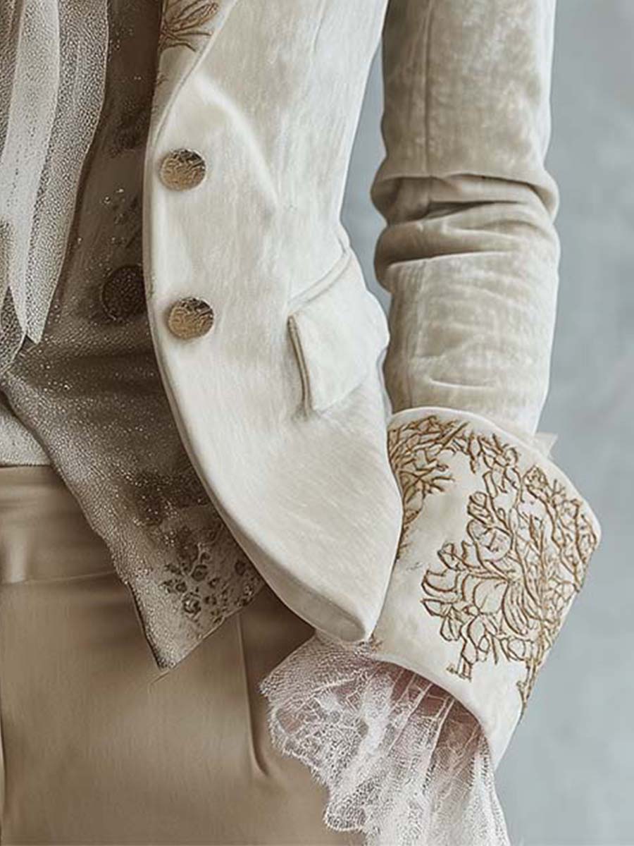 Ivory Embroidered Tailored Blazer for Women