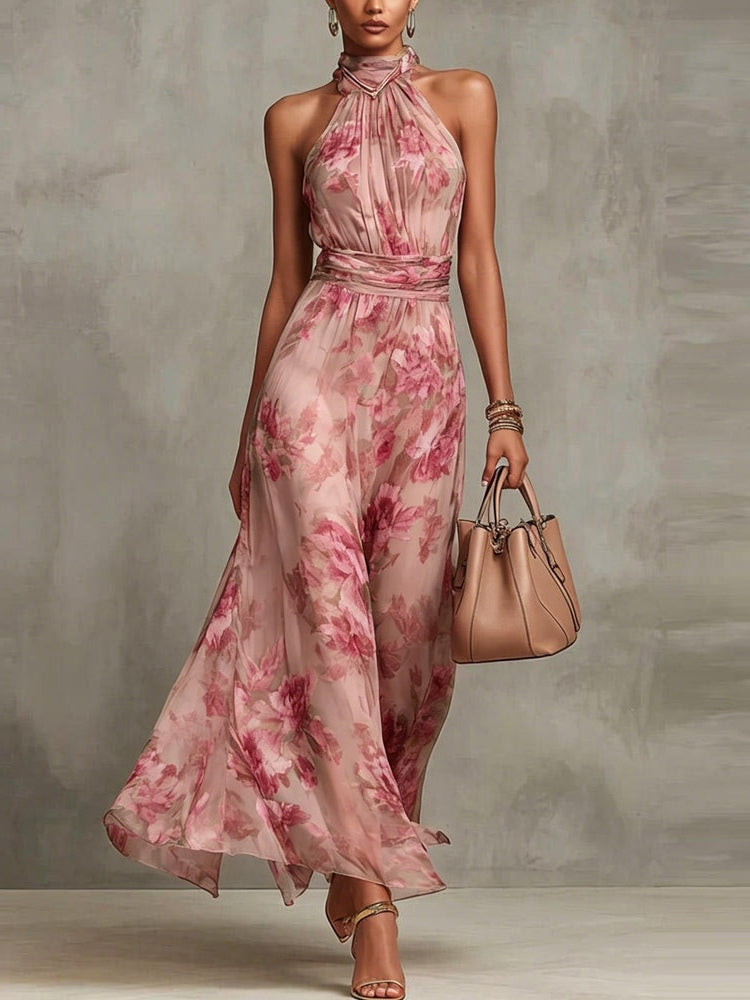 Adele | Floral Halter Maxi Dress – Wells & Rose