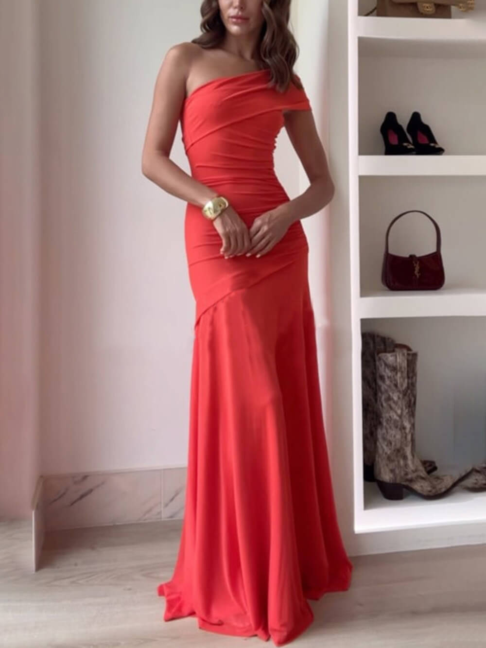 Elodie | Off-Shoulder Ruched Maxi – Wells & Rose