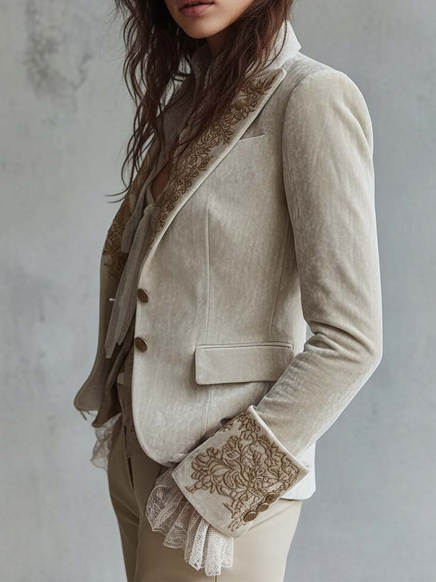 Ivory Embroidered Tailored Blazer for Women