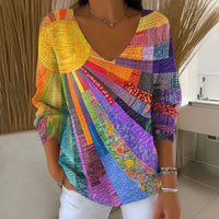 Sylvie | Patchwork Print V-Neck Long-Sleeve Top