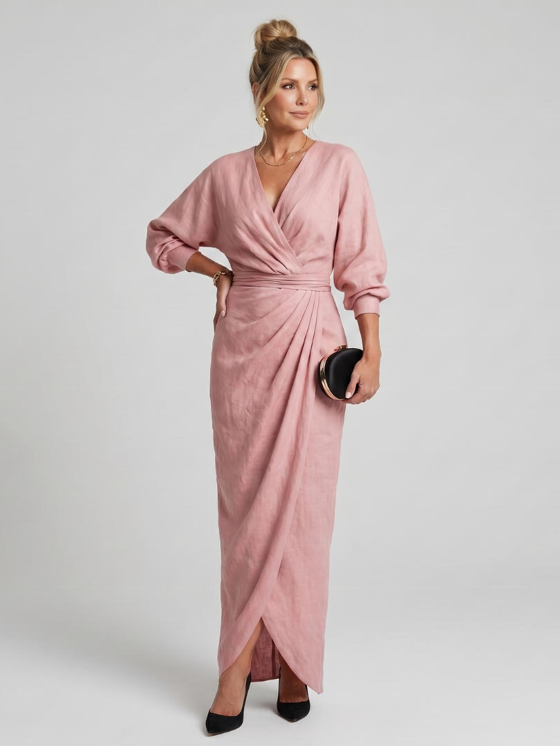 Fable | Long Sleeve Wrap Overlap Skirt Midi Dress