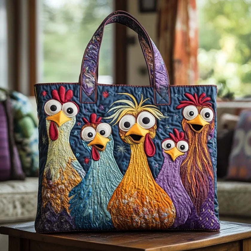 Artisanal Tote Bag - Colourful Five Chickens