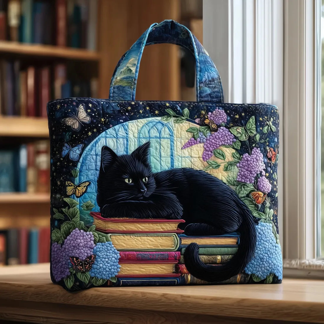 Artisanal Tote Bag - Black Cat and Book