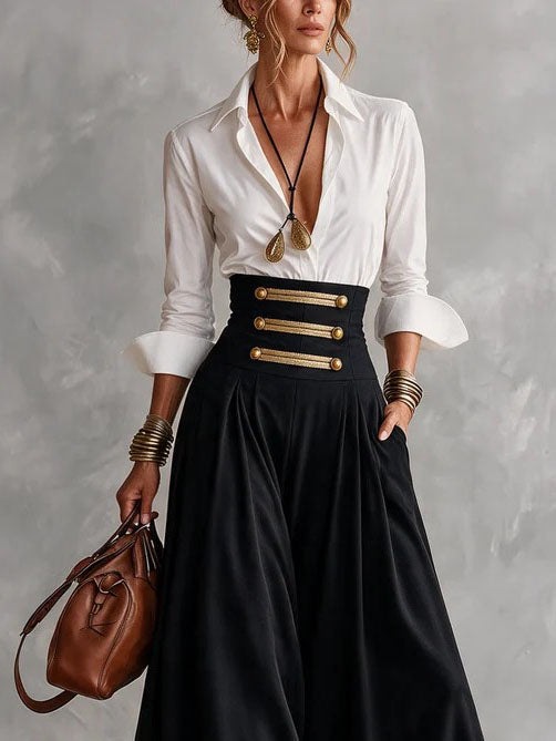 MARGUERITE | Shirt and Gold-Button Maxi Skirt – Wells & Rose