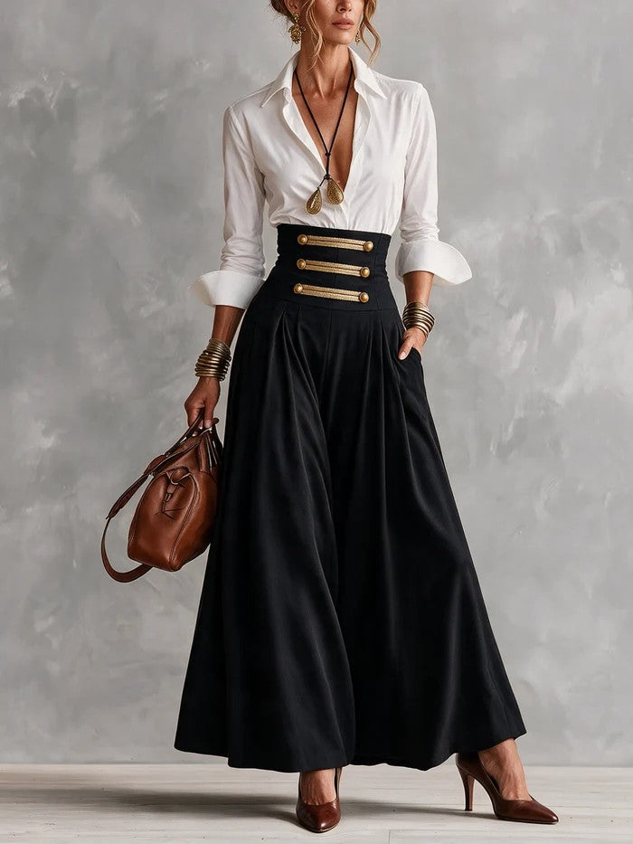 MARGUERITE | Shirt and Gold-Button Maxi Skirt – Wells & Rose