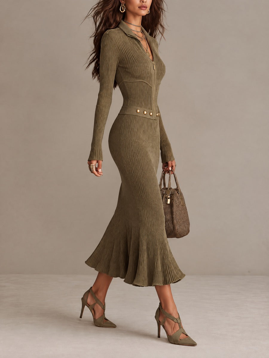 MARTA | Ribbed Midi Dress with Belt