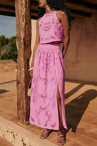 Margovil Lace Hollow Out Slit A-line Maxi Skirt