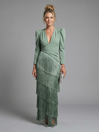 Samara | Long Sleeve Soft Fringe Skirt Midi Dress