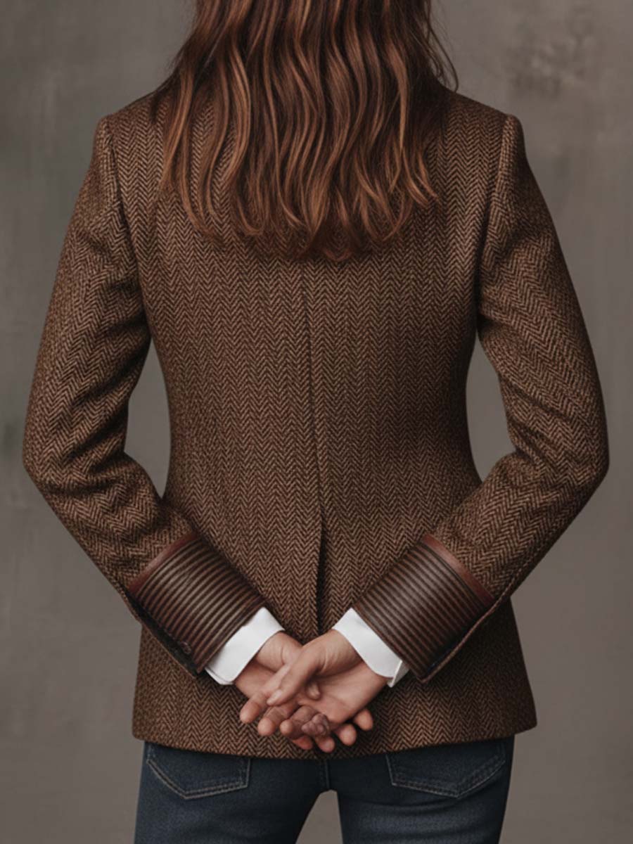 Houndstooth Women's Blazer with Printed Panels