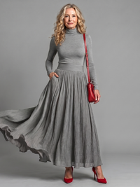 Lana | Long Sleeve Turtleneck Defined Waist Midi Dress
