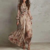 Amelie | Vintage Floral High-Neck Maxi Dress for Women
