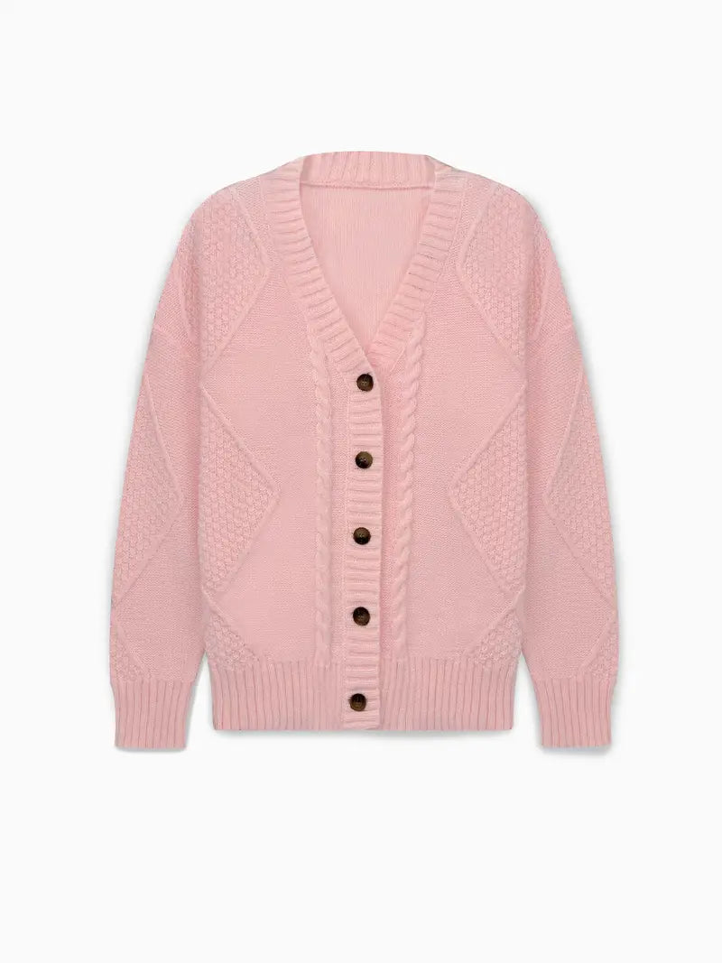 Casual Colored Cable Knit Cardigan for Women