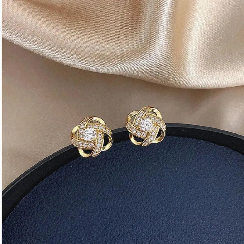 Lourdes - Gold Spiral Earrings with Crystals