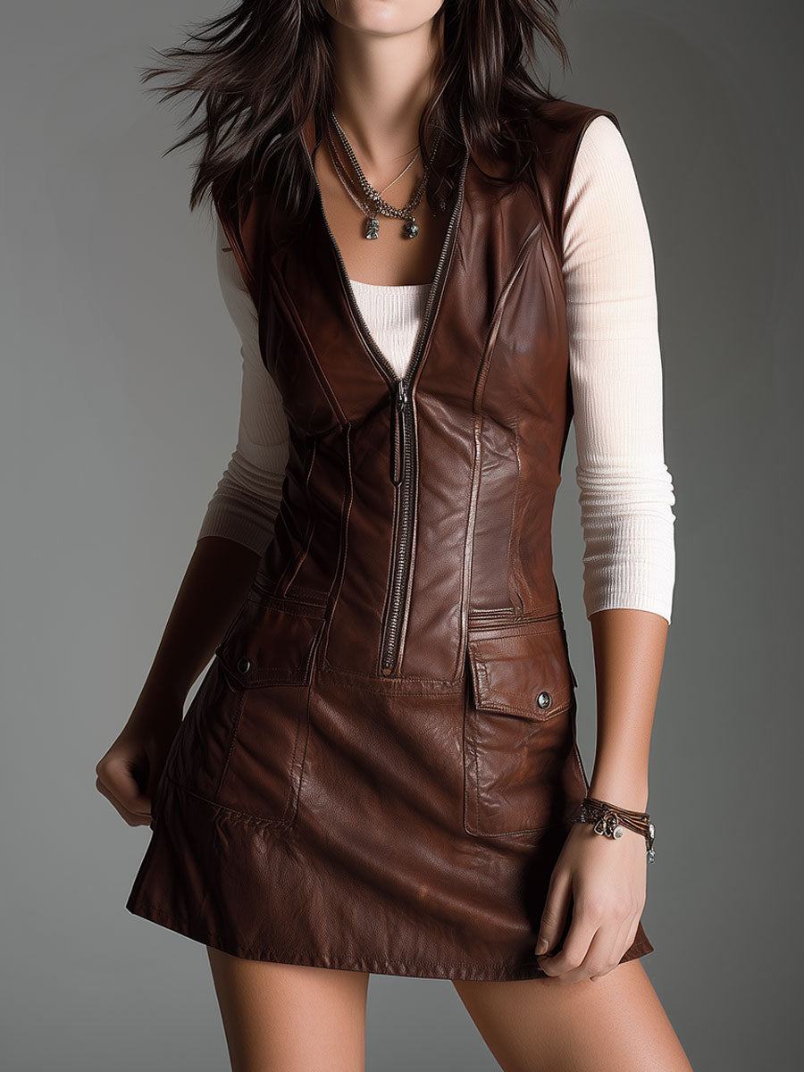 Aaliyah | Eco Leather Zip-Front Mini Dress