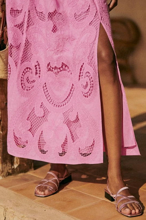 Margovil Lace Hollow Out Slit A-line Maxi Skirt
