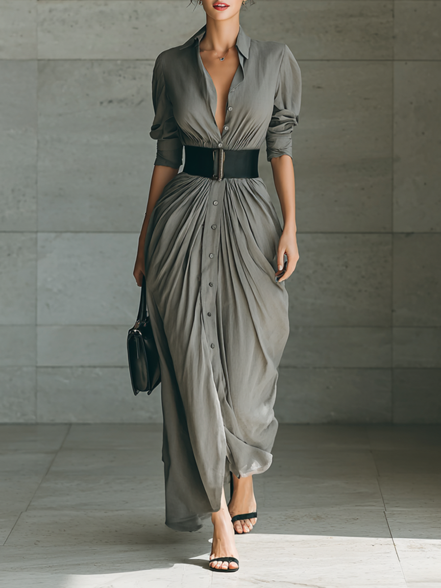 ZÉPHYRINE | Pleated Shirt Maxi Dress
