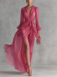 Cora | Chiffon Maxi Dress with V-Neck