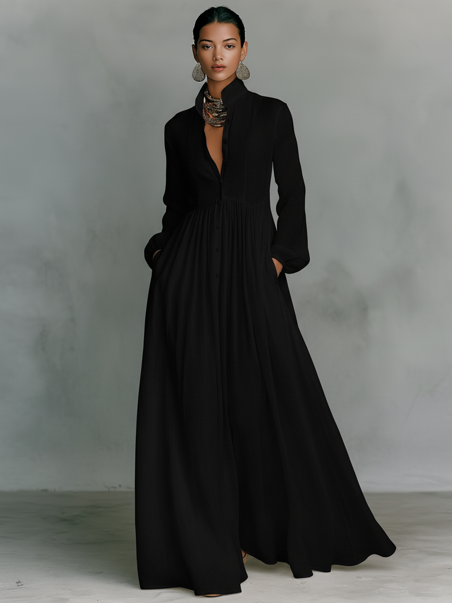 Genevieve | High-Collar Button Maxi Dress – Wells & Rose