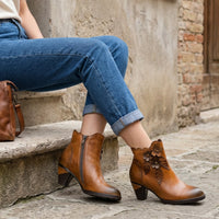 Juliette - Retro Handmade Floral Leather Solid Color Ankle Boots