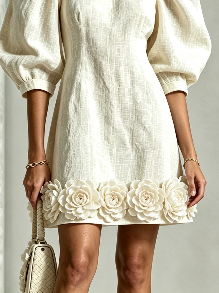 Cressida | 3D Floral Puff-Sleeve Mini Dress – Wells & Rose