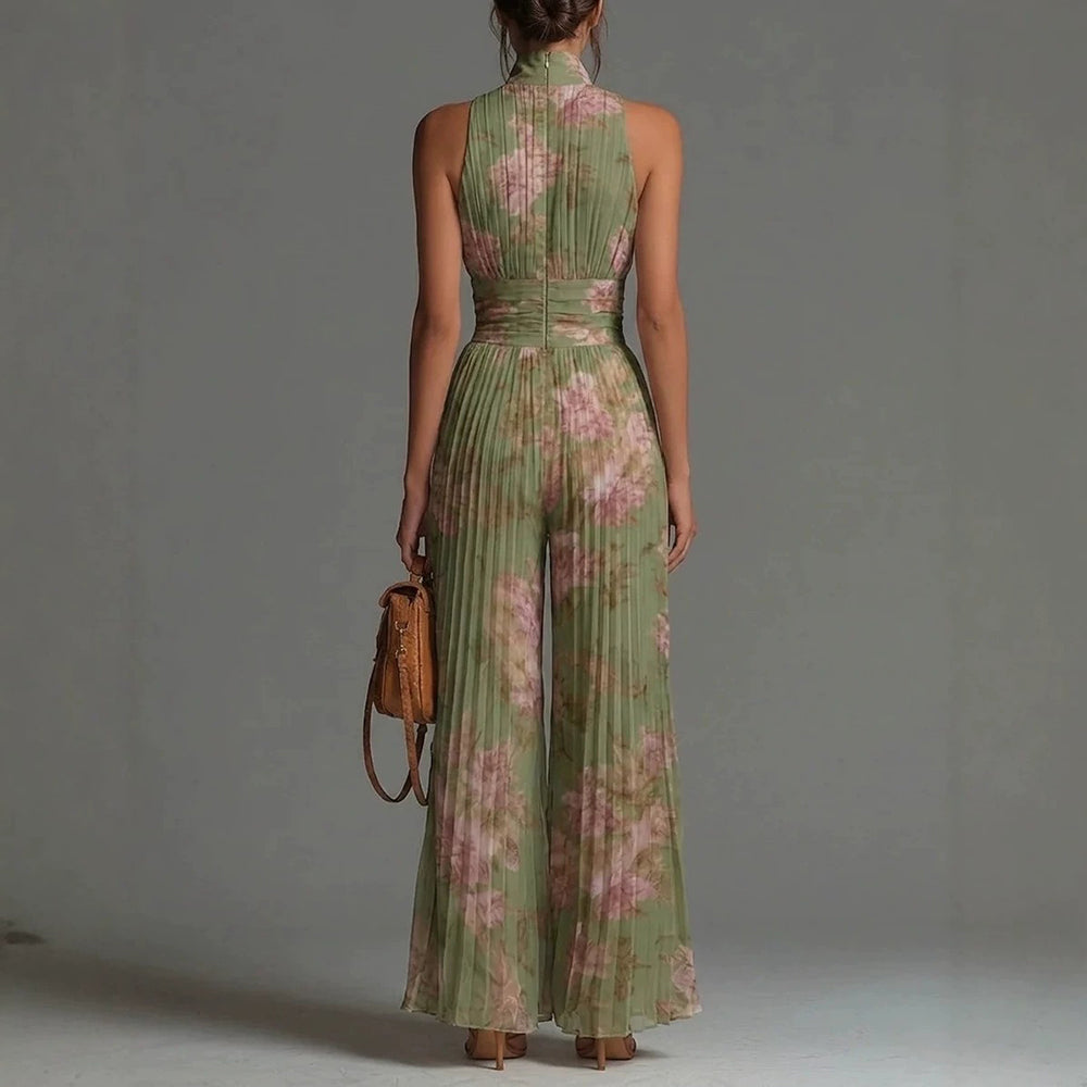 Sofia | Pleated Floral Chiffon Jumpsuit for Women