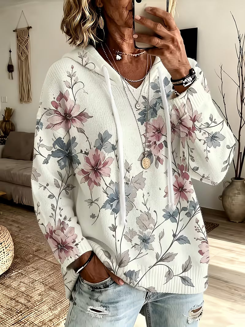 Claire™ | Vintage Pastel Floral Hooded Sweater