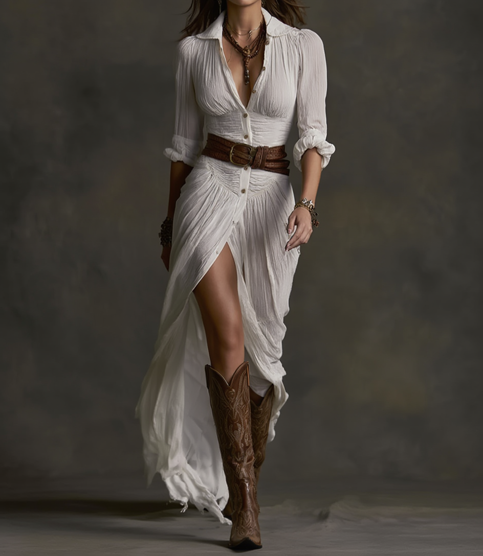 AURORE | Linen-Blend Belted Maxi Dress
