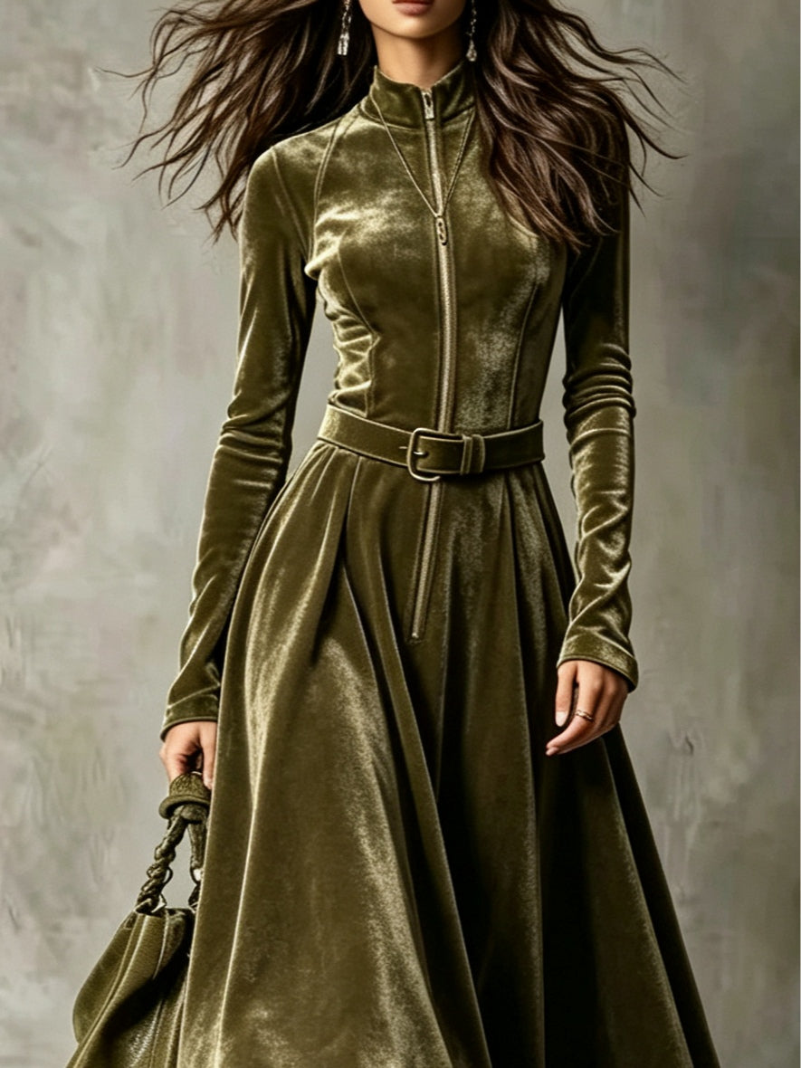 VEGA | Olive Velvet Maxi Dress