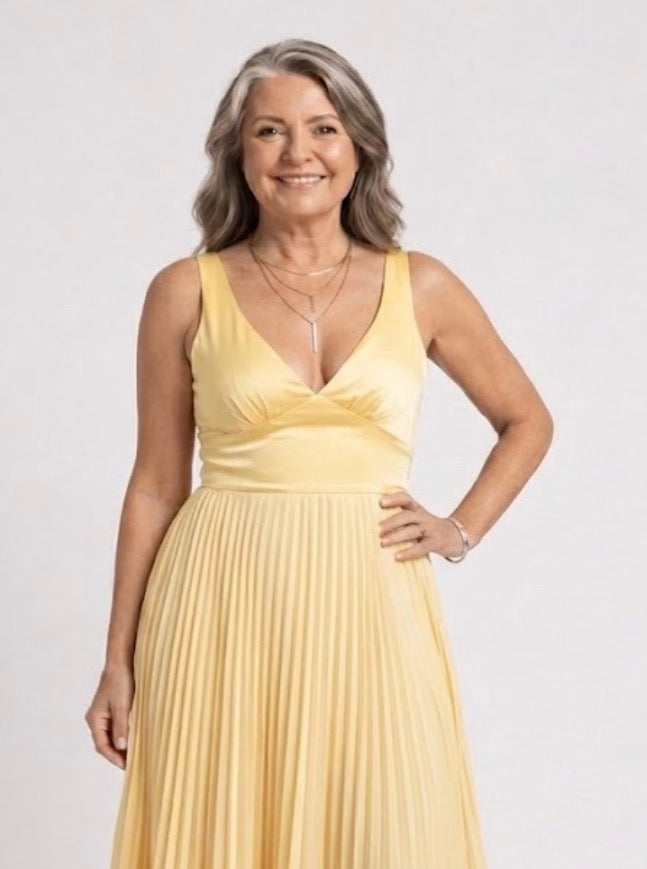Ellis & Johnson™  | Pleated V-Neck Maxi Dress