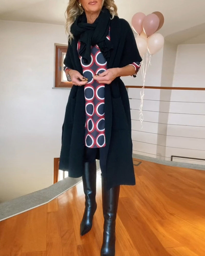 Casual Cardigan with Half Sleeves and Pockets