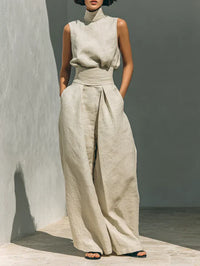 Flor™ | Minimalist set of tank top and wide-leg pants in cotton and linen for women