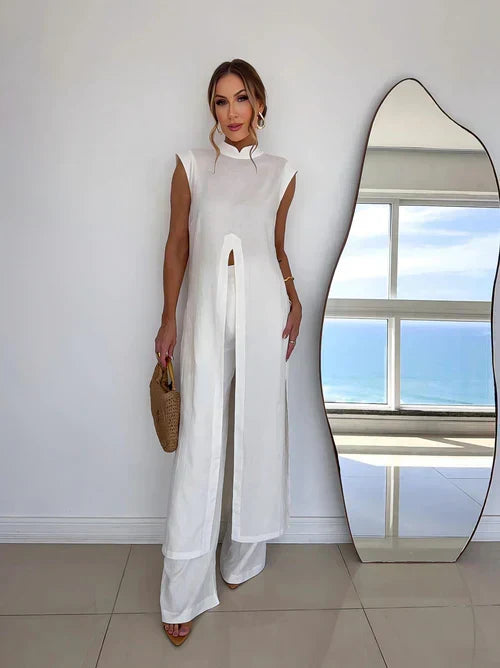 Benigna™ | White Ruffled Tunic Set and Pants