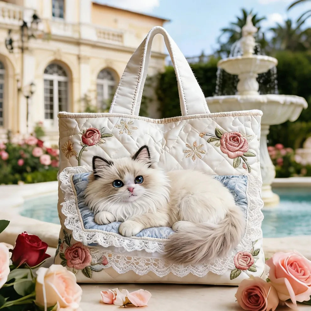 Rose Garden Kitten | Handmade Quilted Tote