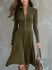 Zinnia | Zip-Front Long-Sleeve Fitted Midi Dress for Women