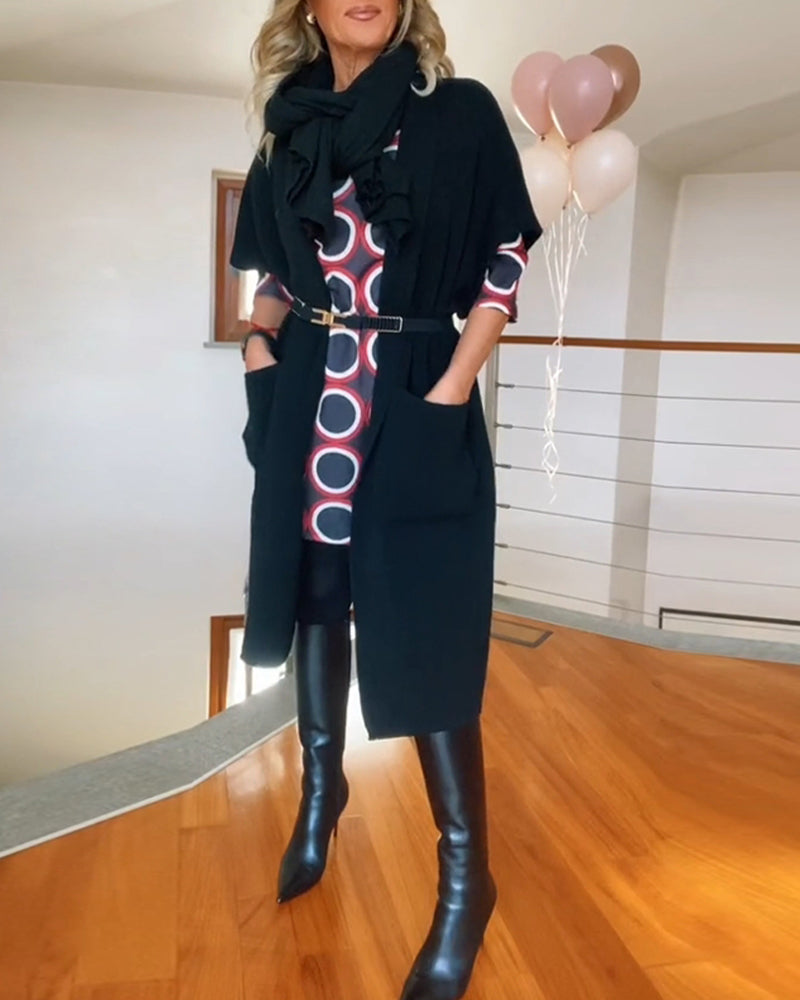 Casual Cardigan with Half Sleeves and Pockets