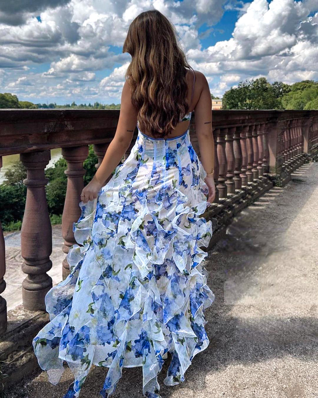 Uri | Midi Floral Dress with Ruffles