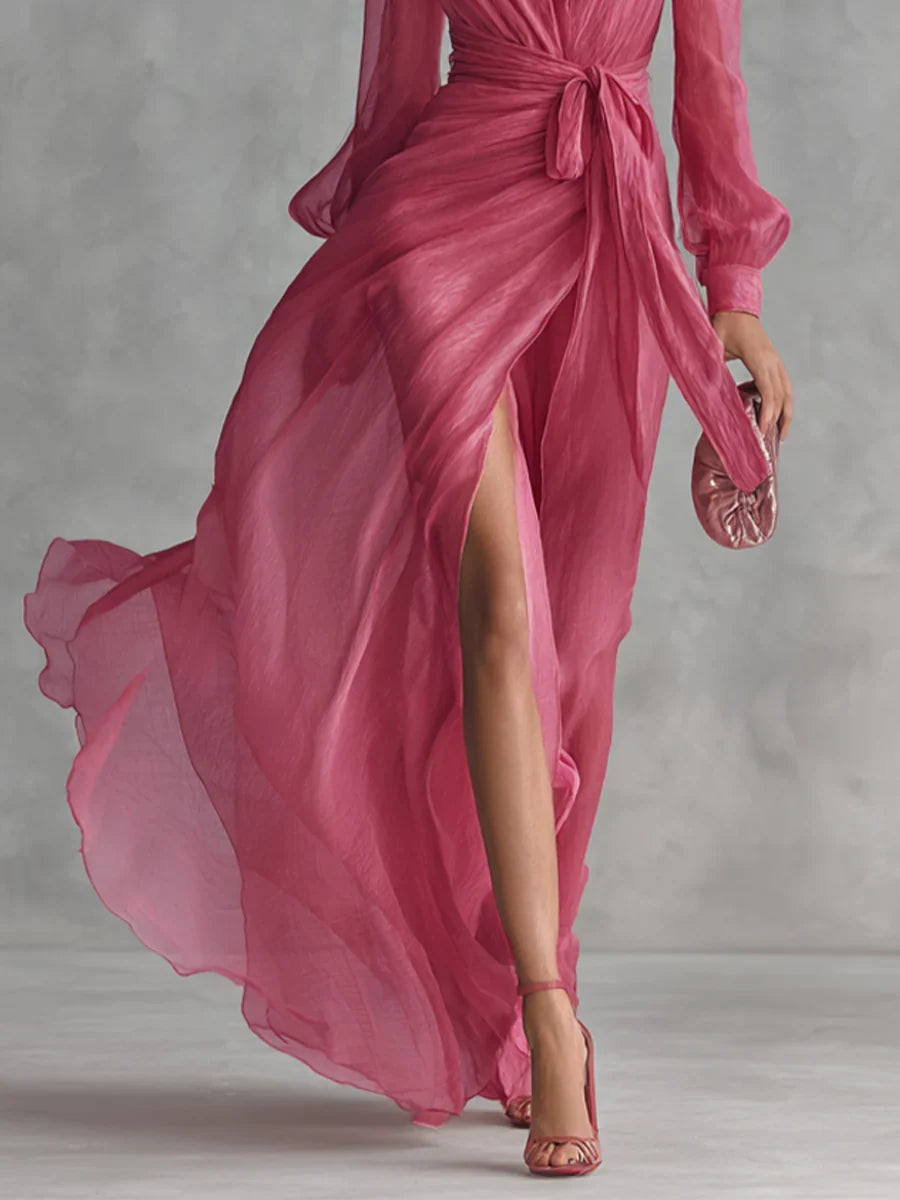 Cora | Chiffon Maxi Dress with V-Neck