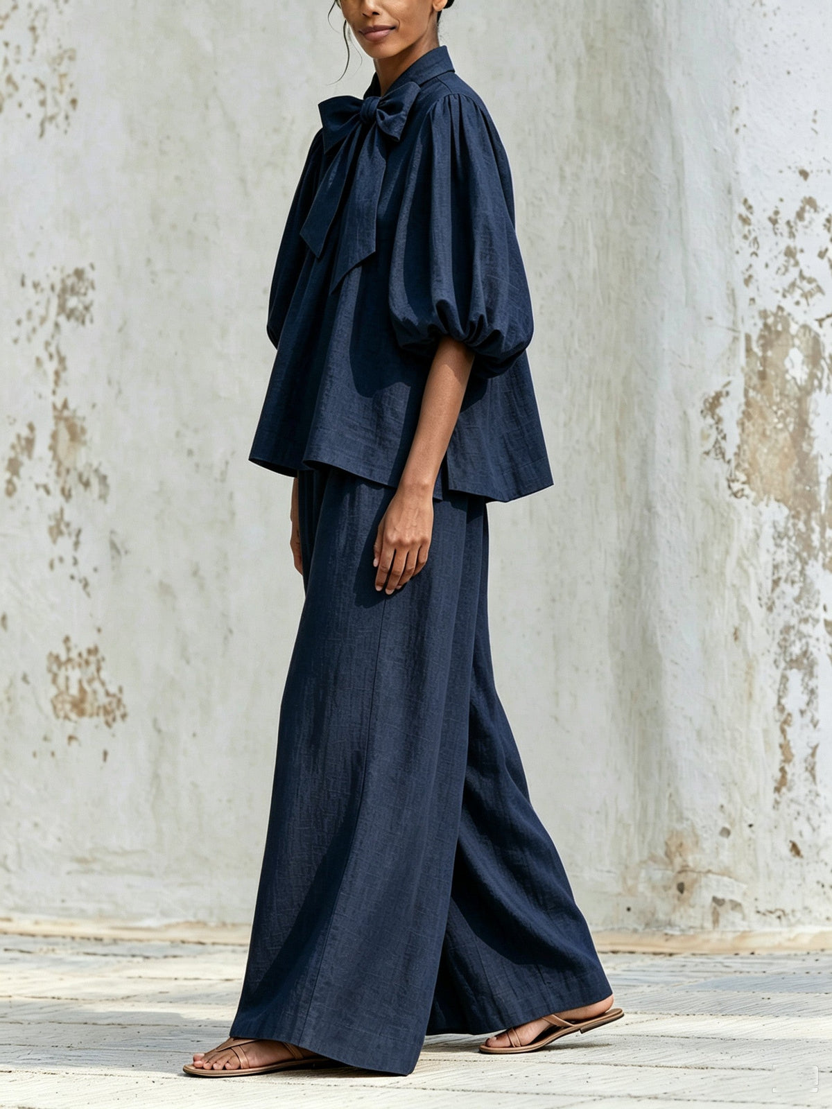 DELPHINE | Bow-Neck Top and Pants Set – Wells & Rose