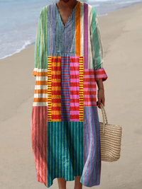 Nora | Boho Maxi Dress, Rainbow Stripe Patchwork