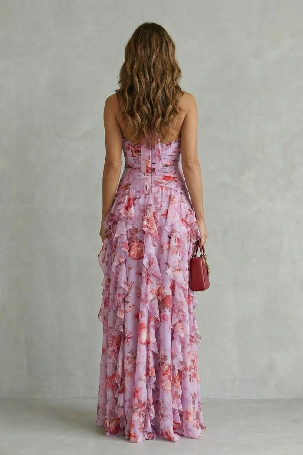 Belladina | Romantic Cascading Rose Long Dress with American Neckline