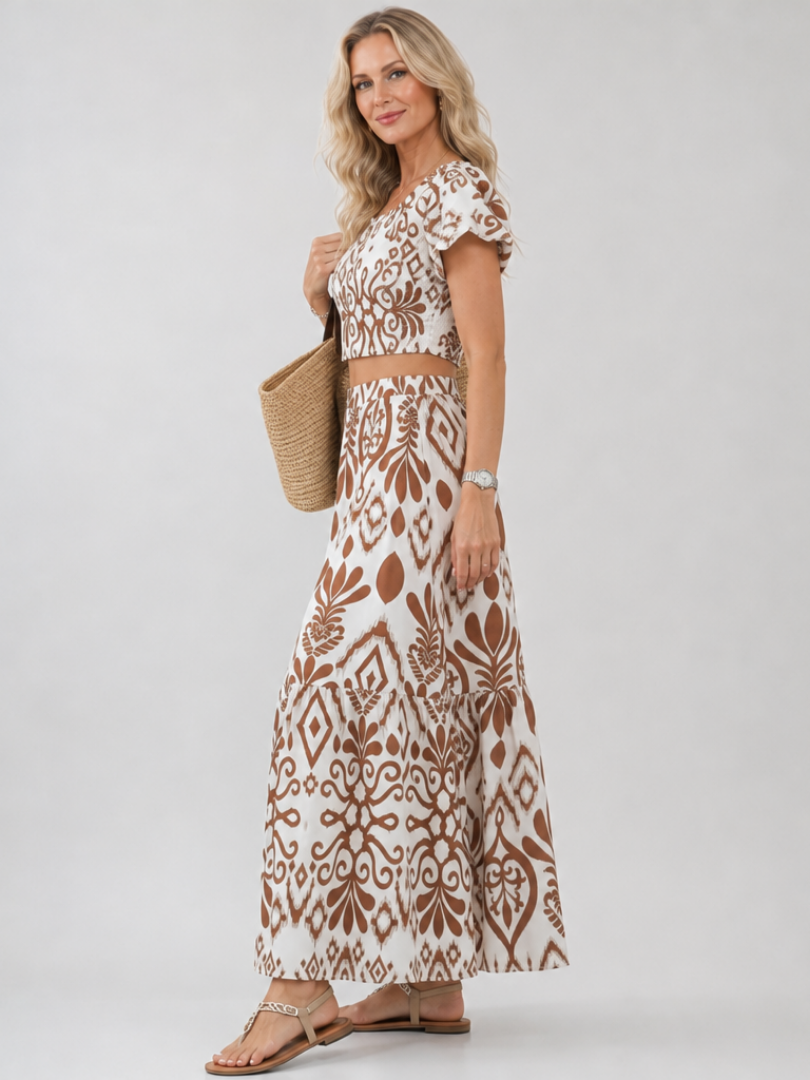Noémie | Floral Midi Dress with Ruffle Sleeves