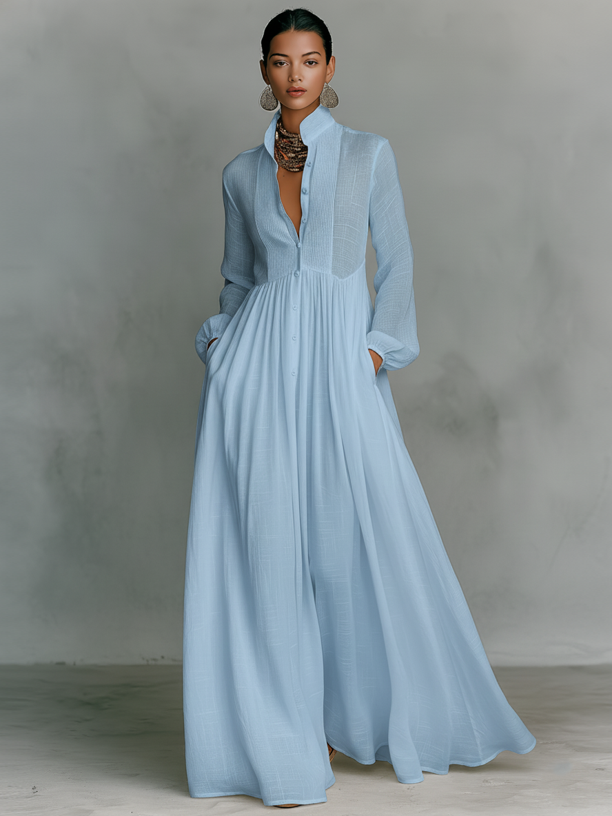 Genevieve | High-Collar Button Maxi Dress – Wells & Rose