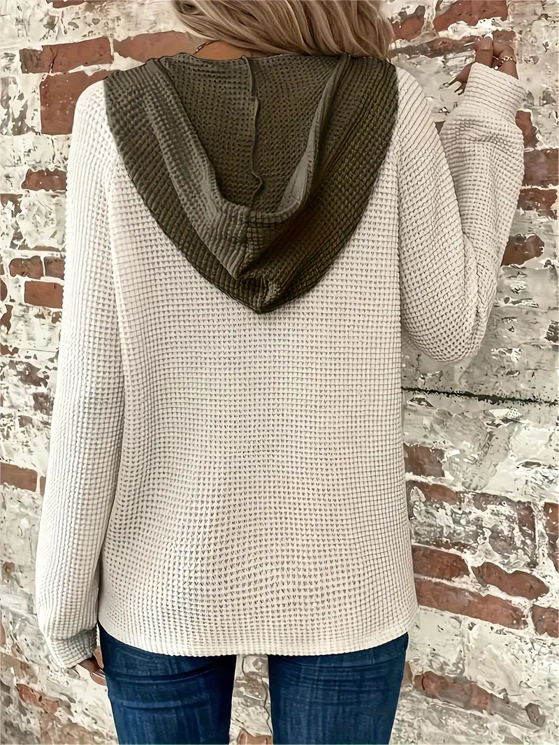 Long Sleeve Hoodie with Button Closure and Drawstring