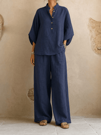 Maribel | Linen Batwing Sleeves and Wide-Leg Pants