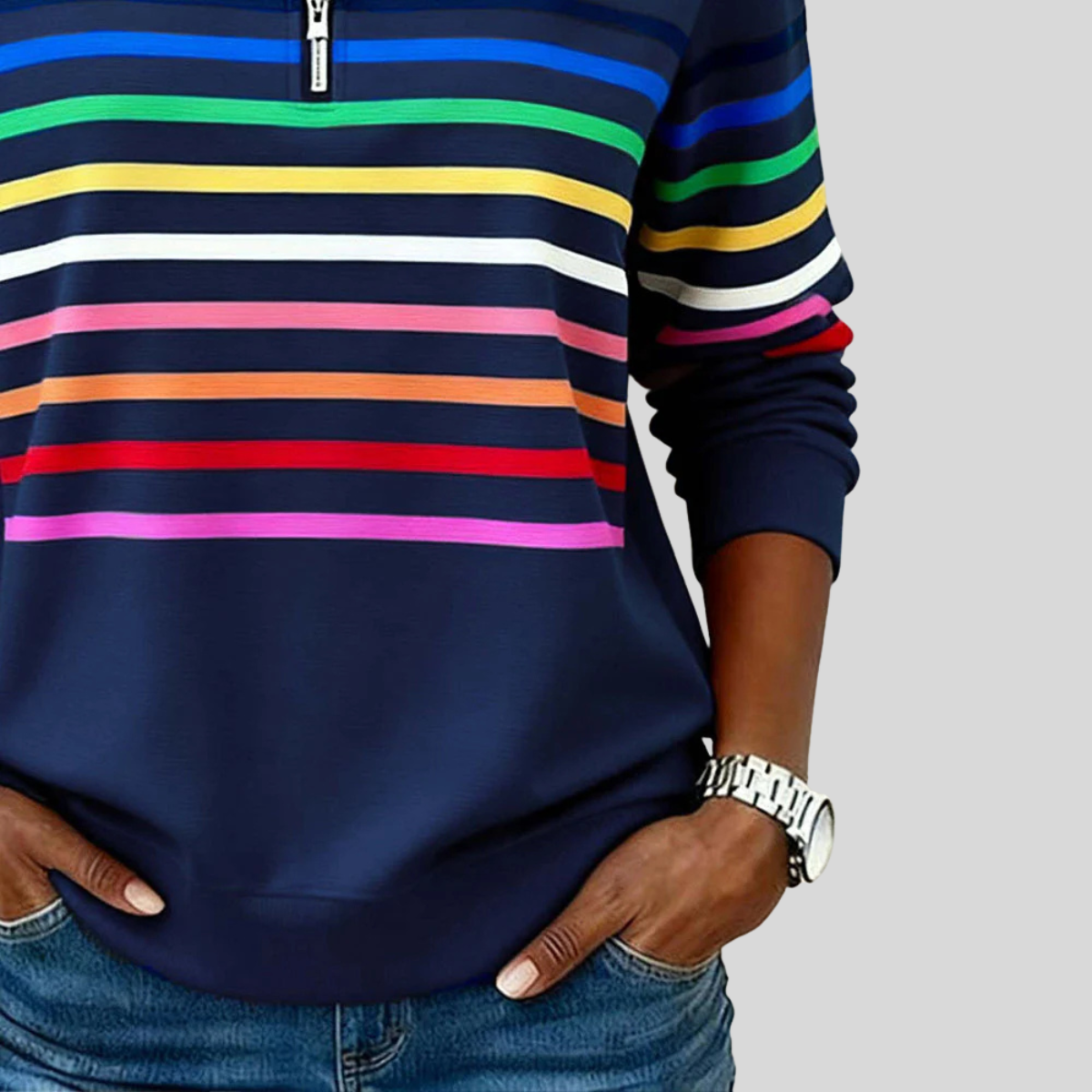 Prismette | Striped Quarter-Zip Sweatshirt – Wells & Rose